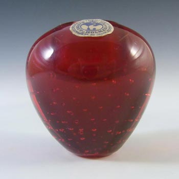 Holmegaard Red Glass 'Bubbles' Candlestick - Labelled
