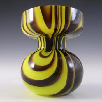 Carlo Moretti Marbled Yellow & Brown Murano Glass Vase - Label