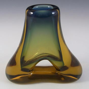 Mstisov Czech Blue & Amber Glass Vase - Frantisek Zemek #1