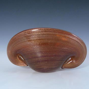 Murano Red Glass & Copper Aventurine Clam Bowl/Vase