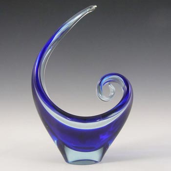 Murano Blue Sommerso Glass Organic Sculpture Bowl