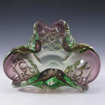 Murano/Venetian Green & Purple Dimpled Glass Bowl