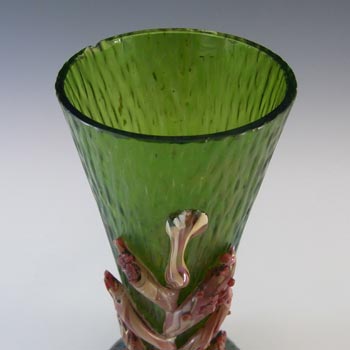 Kralik Art Nouveau Iridescent Green Glass "Martelé" Vase