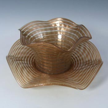 Salviati Copper Aventurine Glass Finger Bowl + Plate