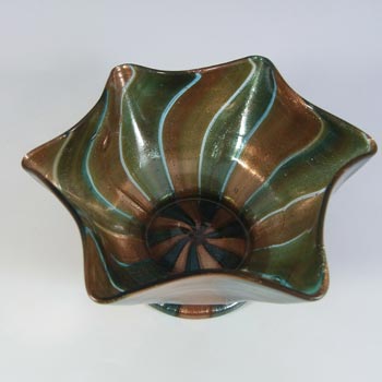 Salviati Green & Copper Aventurine Glass Finger Bowl + Plate