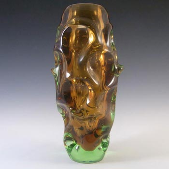 Skrdlovice #5988 Czech Amber & Green Glass Vase by Jan Beránek