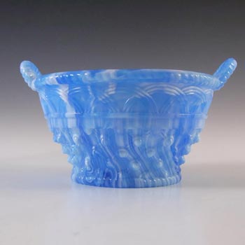 Victorian 1890's Blue Malachite/Slag Glass Basket Bowl