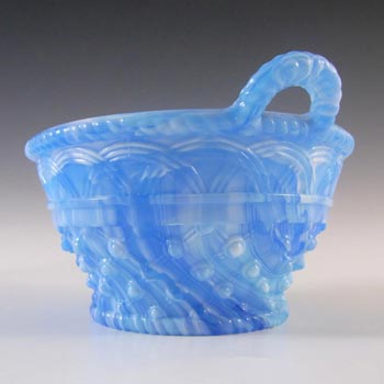 Victorian 1890's Blue Malachite/Slag Glass Basket Bowl #3
