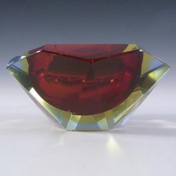 Murano Faceted Red, Amber & Blue Sommerso Glass Block Bowl
