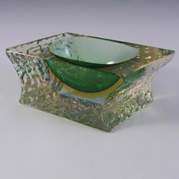 Mandruzzato Murano Faceted Green & Amber Sommerso Glass Bowl