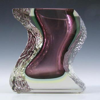 Mandruzzato Murano Faceted Purple & Uranium Sommerso Glass Vase
