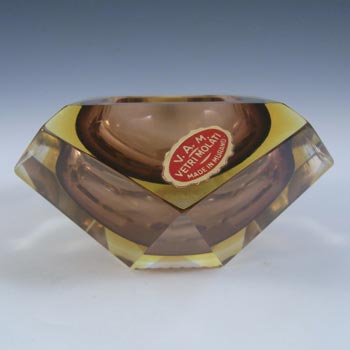 LABELLED Vetri Molati Murano Faceted Brown & Amber Sommerso Glass Bowl