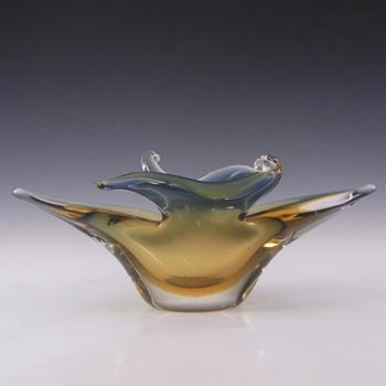 (image for) Murano Blue & Amber Sommerso Glass Organic Sculpture Bowl