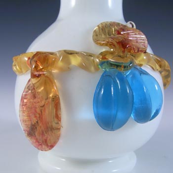 Victorian Uranium Custard Glass Ivory Applied Fruit Vase