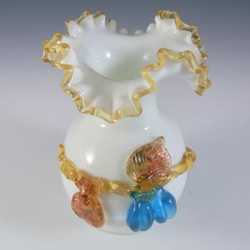 Victorian Uranium Custard Glass Ivory Applied Fruit Vase