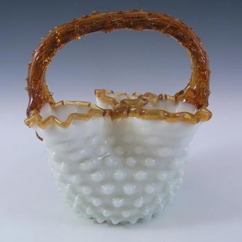 Harrach Victorian Ivory Glass Thorn Basket Bowl c 1890
