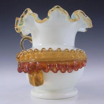 Victorian Uranium Custard Glass Amber & Ivory Vase