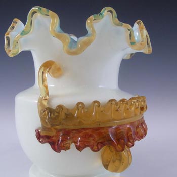 Victorian Uranium Custard Glass Amber & Ivory Vase