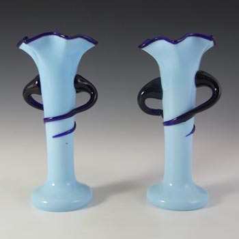 Welz Pair of Czech Art Deco Blue Glass Tango Vases