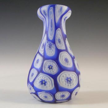 Fratelli Toso Millefiori Canes Murano Blue & White Glass Vase