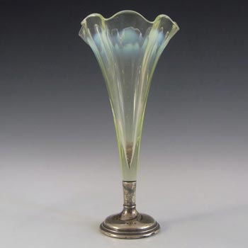 Victorian Vaseline / Uranium Glass + Silver Epergne Vase #5