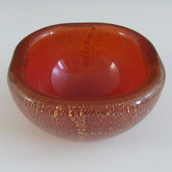 Venini Murano Red Glass Gold Leaf Bowl by Carlo Scarpa