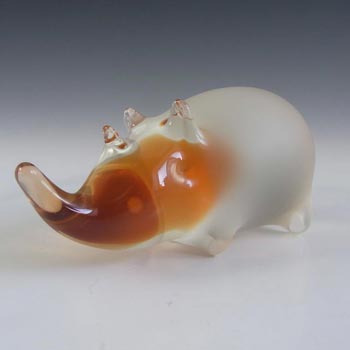 RARE Wedgwood Frosted Topaz Glass Rhino Paperweight