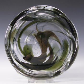 Whitefriars #9613 Wilson/Dyer Streaky Green Glass Knobbly Bowl