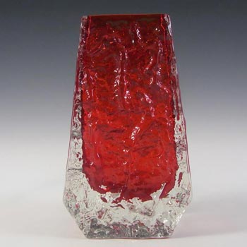 Whitefriars #9686 Baxter Ruby Red Glass Textured Coffin Vase