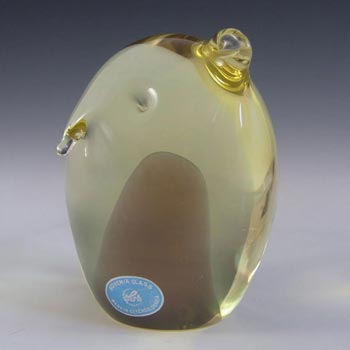 Zelezny Brod Czech Amber + Yellow Glass Owl - Labelled