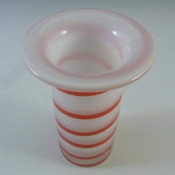 SIGNED Alsterfors/Per Ström White & Red Striped Glass Vase