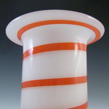 SIGNED Alsterfors/Per Ström White & Red Striped Glass Vase