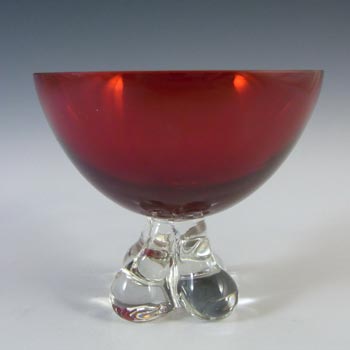 Aseda Vintage Swedish Red Glass Lobed Footed Bowl
