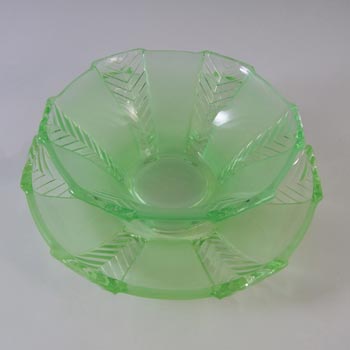 Walther & Söhne Art Deco Uranium Green Glass 'Athene' Bowl & Plate