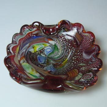 Fratelli Toso? Murano Silver Leaf & Coloured Canes Red Glass Bowl