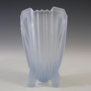 Bagley #3057 Art Deco 3.75\" Frosted Blue Glass \'Bedford\' Vase