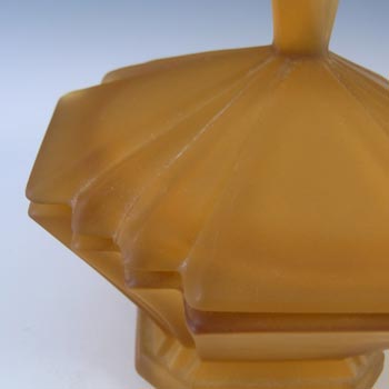 Bagley #3057 Art Deco Frosted Amber Glass 'Bedford' Trinket Bowl/Pot