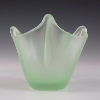 Bagley Art Deco Frosted Green Glass Handkerchief Posy Vase