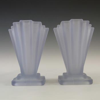 Bagley #334 Pair of Art Deco 4" Blue Glass Grantham Vases