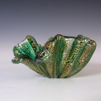 Archimede Seguso Murano Gold Leaf Green Glass Bowl