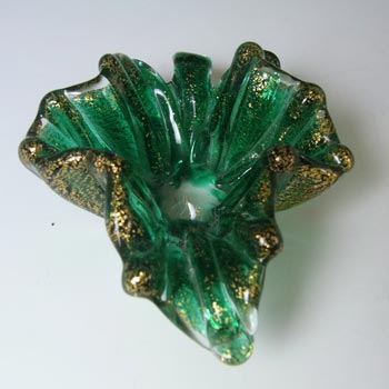 Archimede Seguso Murano Gold Leaf Green Glass Bowl