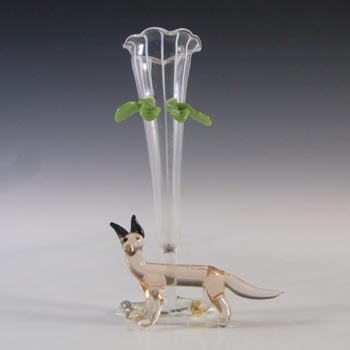 Vintage White & Pink Lampworked Glass Fox Vase