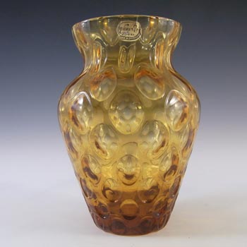 Borske Sklo 1950\'s Amber Glass Optical \'Olives\' Vase