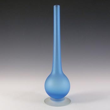 Carlo Moretti Satinato Blue Murano Glass 9.5" Stem Vase
