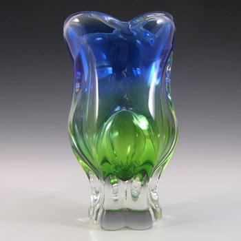 Chribska Czech Blue & Green Glass Vase by Josef Hospodka