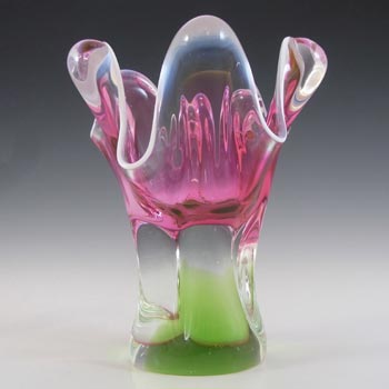 Chribska Czech Vintage Pink & Green Glass Organic Vase