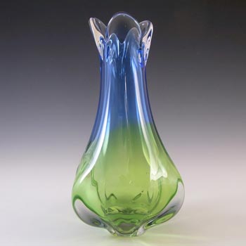 Chribska Czech Blue & Green Glass Vase by Josef Hospodka