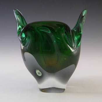 Chribska Czech Green & Yellow Glass Vase by Josef Hospodka