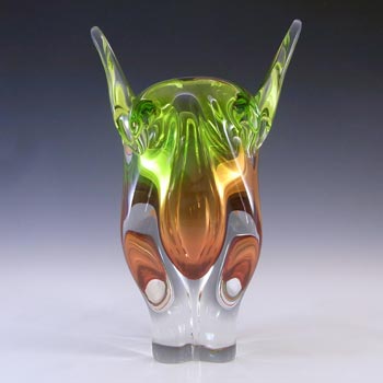 Chribska Vintage Green & Orange Glass Vase by Josef Hospodka
