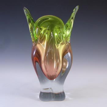 Chřibská #296/1/24 Green & Orange Glass Vase